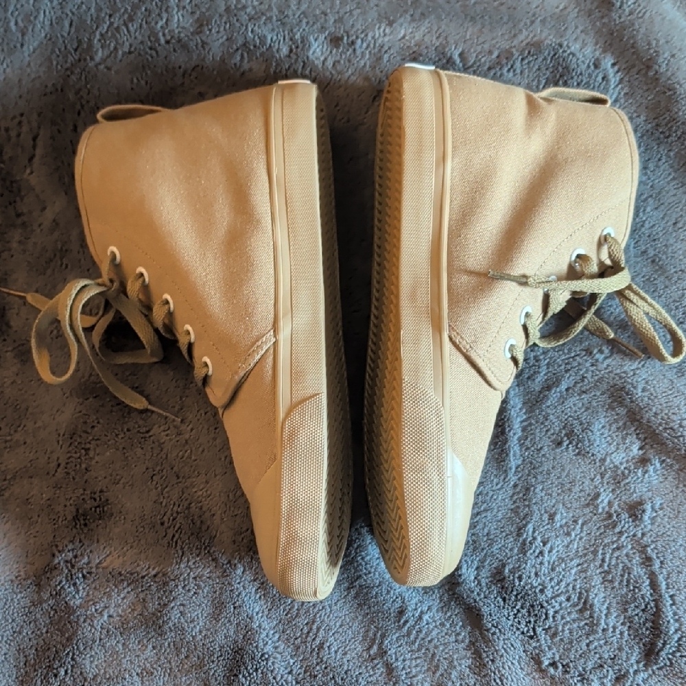 BANGS Embroidered High-Top Sneakers in Tan - Picture 4 of 8